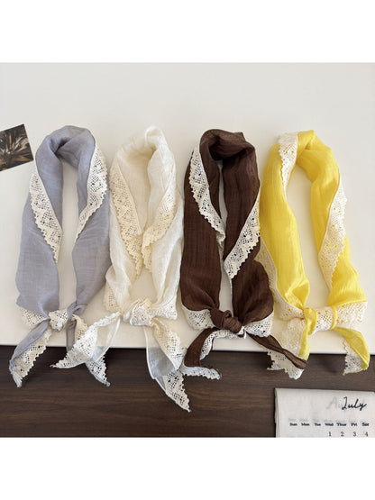 Scarvii - Lace Trim Crinkle Neck Scarf