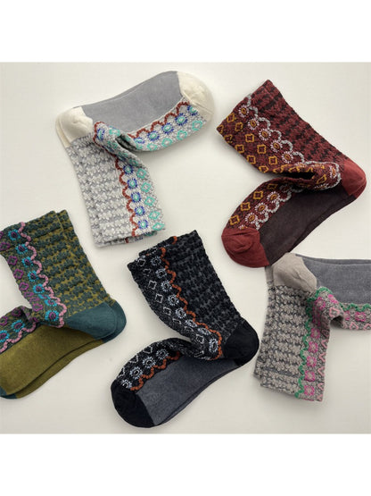 Rufia - Folk Knit Pattern Crew Socks