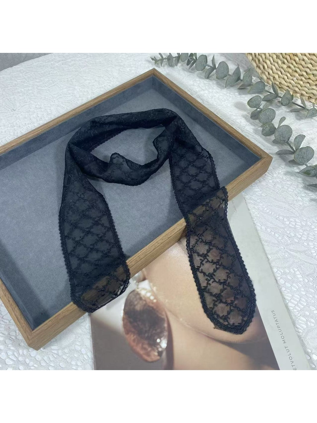 Scarvii - Embroidered Grid Lace Tie Scarf