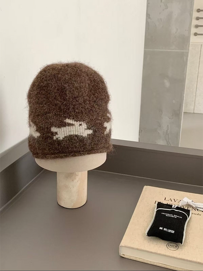 Haila - Bunny Motif Fuzzy Knit Beanie