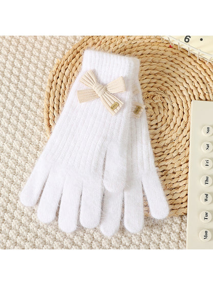 Gloving - Women's Bow Accent Fuzzy Knit Winter Gloves