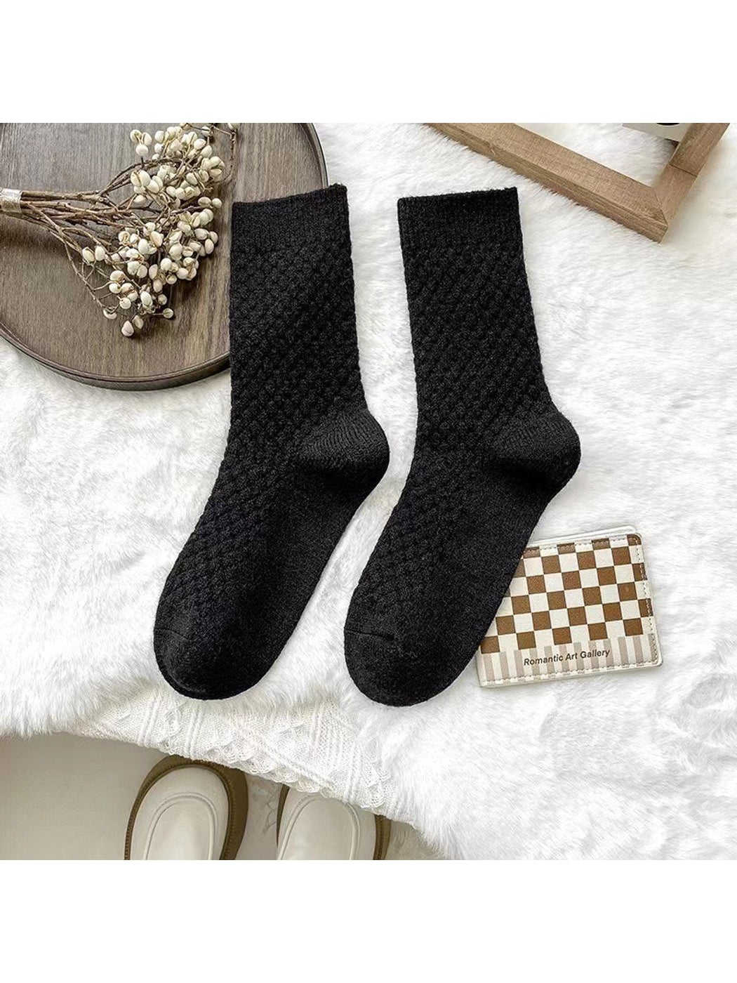 Rufia - Textured Solid Color Everyday Crew Socks