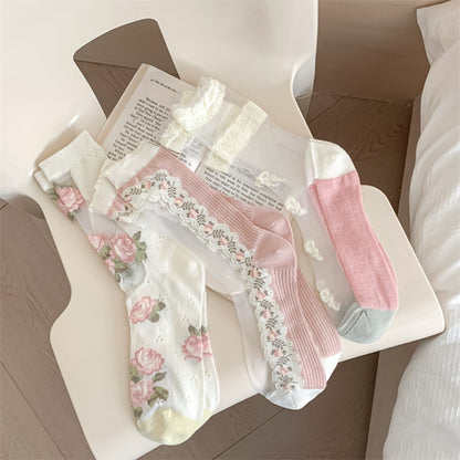 Rufia - Delicate Summer Floral Sheer Socks