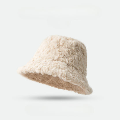 Haila Winter Warm Plush Bucket Hat color options including White, Black, Beige