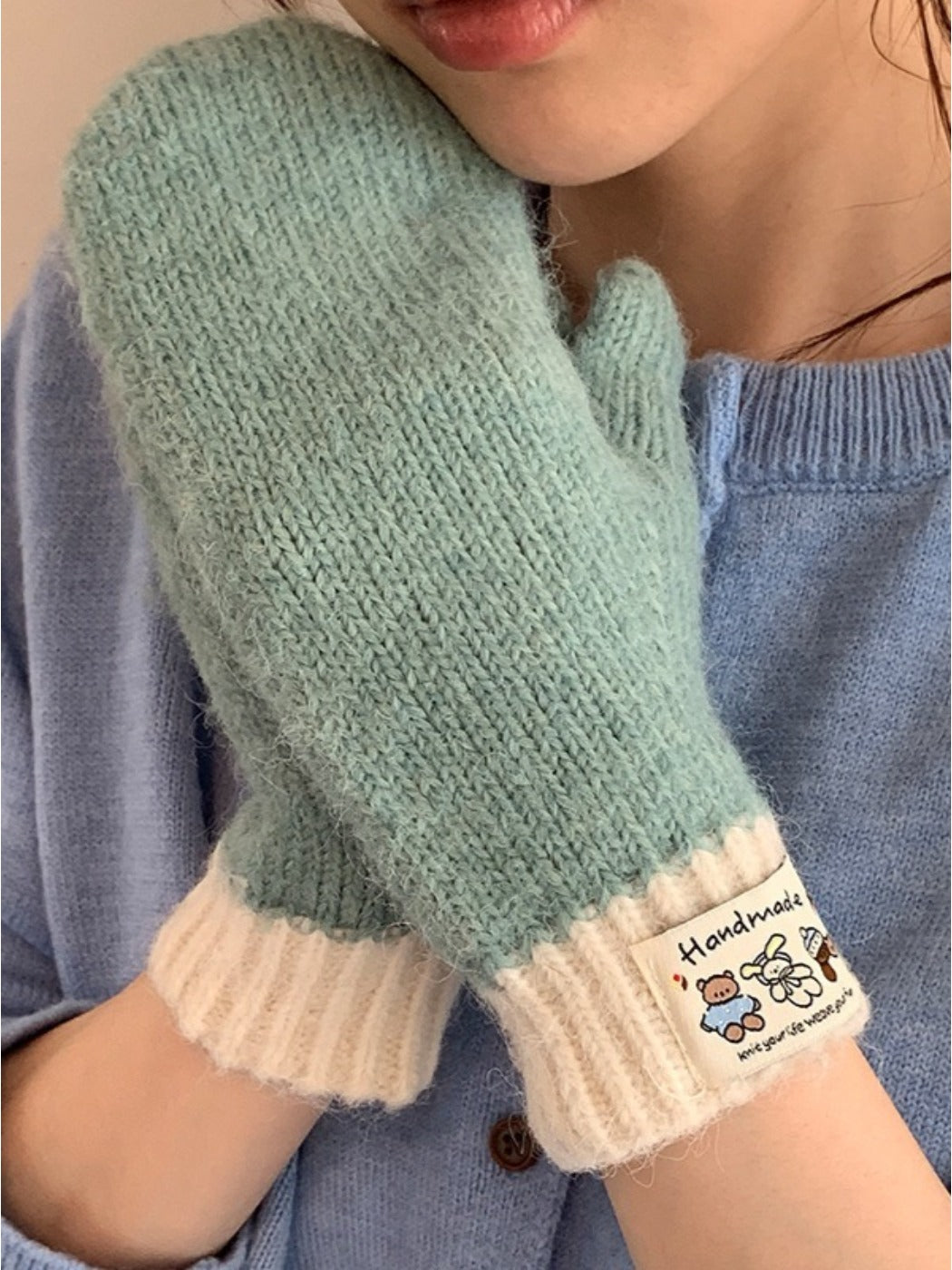 Gloving - Classic Color-Block Full-Cover Knitted Mittens