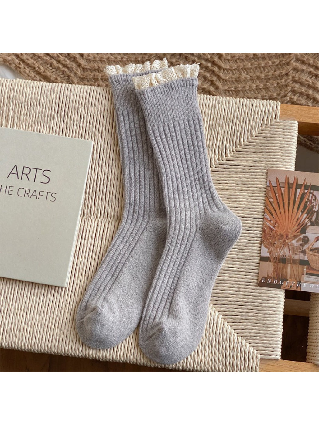 Rufia - Soft Ribbed Lace Edge Crew Socks product image 5