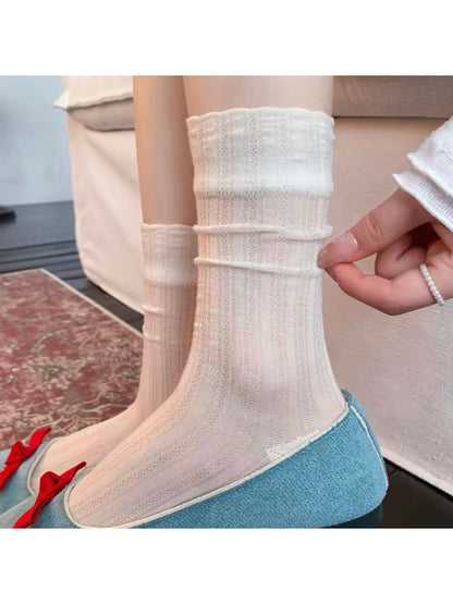Rufia - Solid Openwork Detail Crew Socks