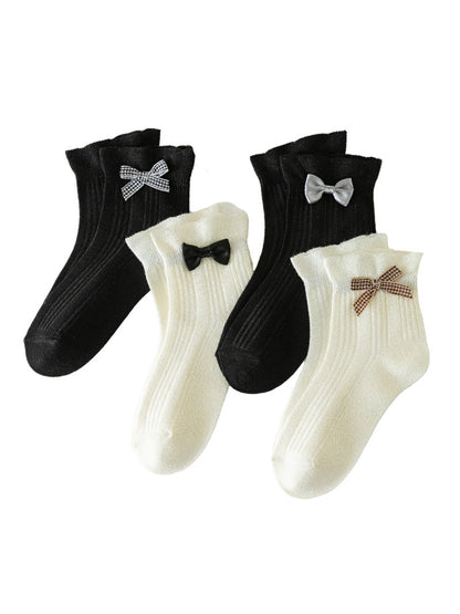 Rufia - Simple Bow Detail Ribbed Crew Socks