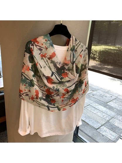 Scarvii - Floral Print Long Shawl Scarf