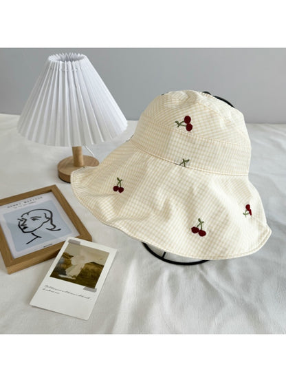 Haila - Cherry Gingham Wide Brim Casual Bucket Hat