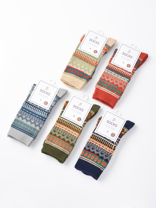 Rufia - Vintage Geometric Pattern Women's Mid-Calf Socks