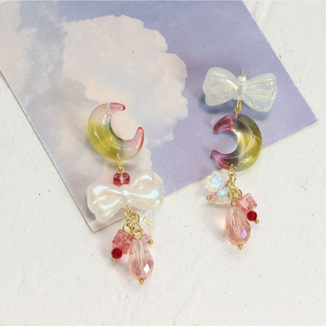 Earwish - Pink Moon and Bow Earrings - Sweet & Elegant