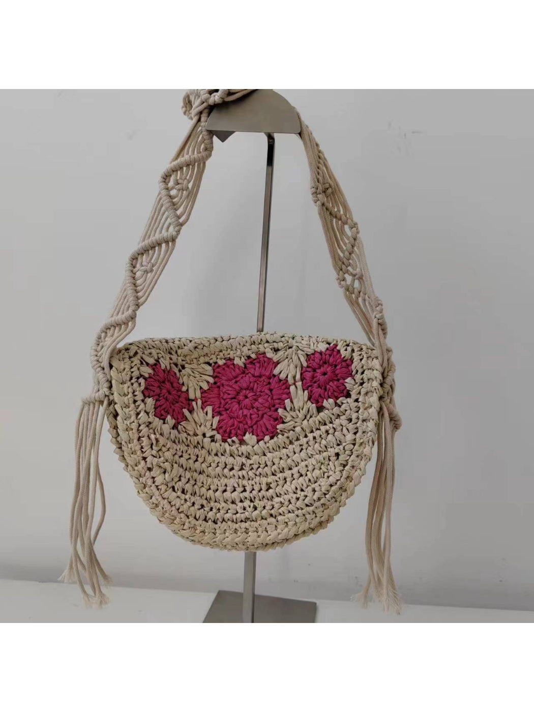 Cosbai - Floral Fringe Straw Crossbody Bag - image 5