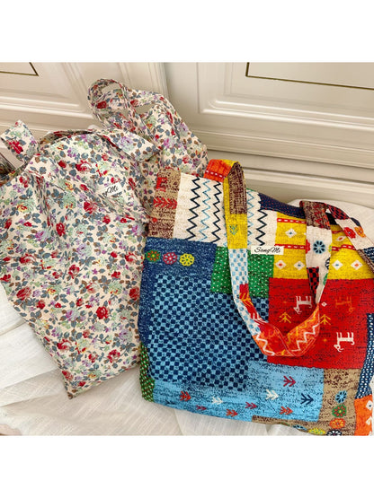 Cosbai - Floral Print Everyday Tote Bag