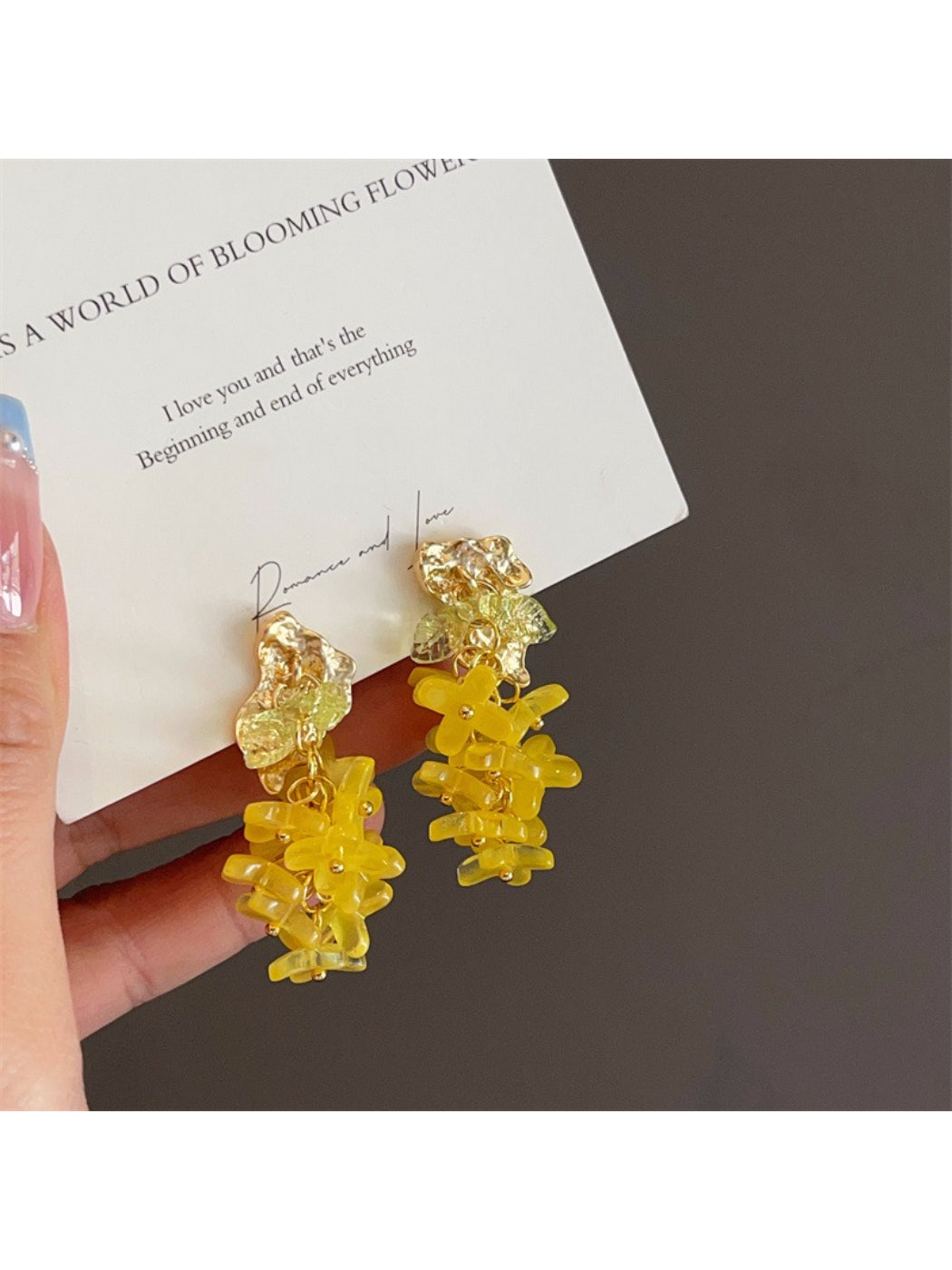 Earwish Floral Charm Layered Dangle Earrings displayed on a white background