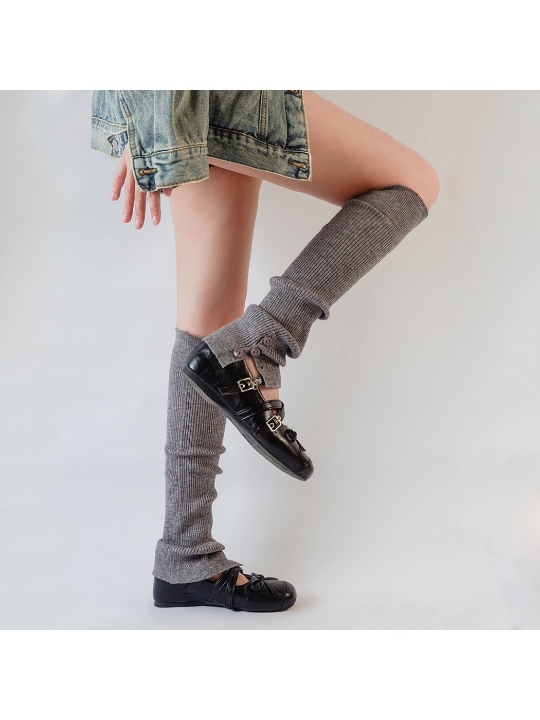Cozyra - Mid-Calf Ribbed Button Slit Leg Warmers