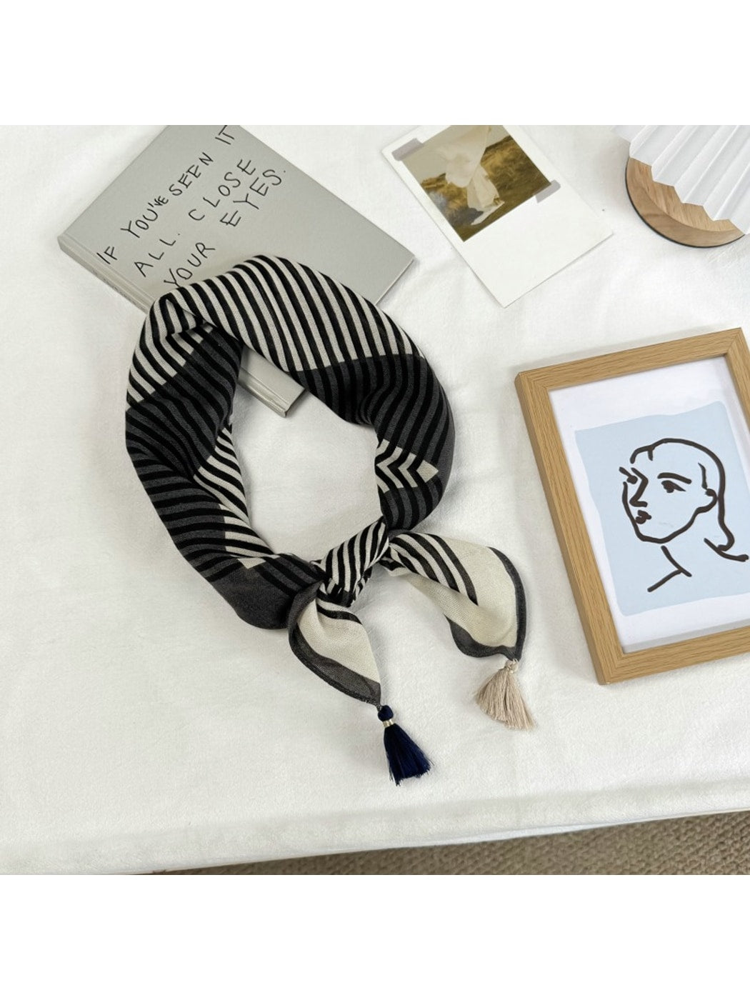 Scarvii - Edgy Printed Tassel Trim Square Scarf