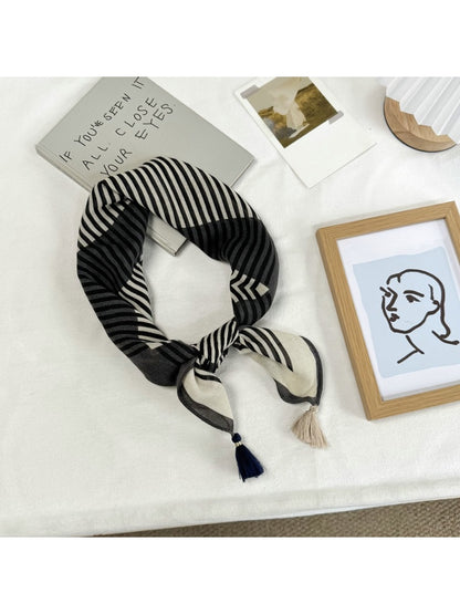 Scarvii - Edgy Printed Tassel Trim Square Scarf