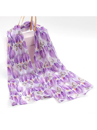 Scarvii - Purple Butterfly Floral Print Scarf