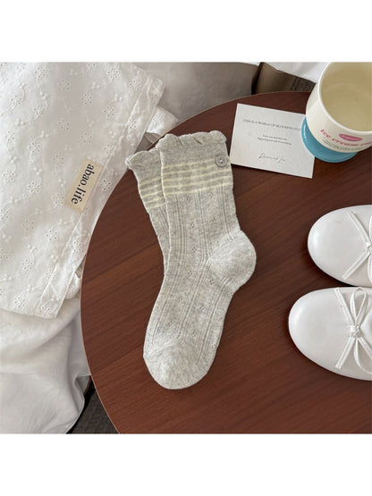 Rufia Lace Mesh Stripe Crew Socks edge detail