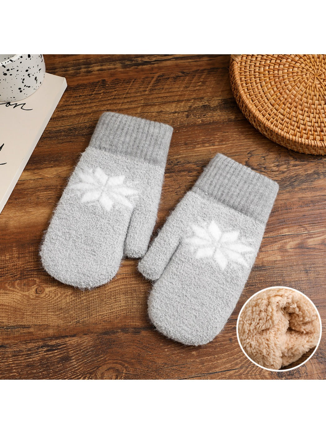 Gloving - Women's Winter Plush Mittens with Snowflake