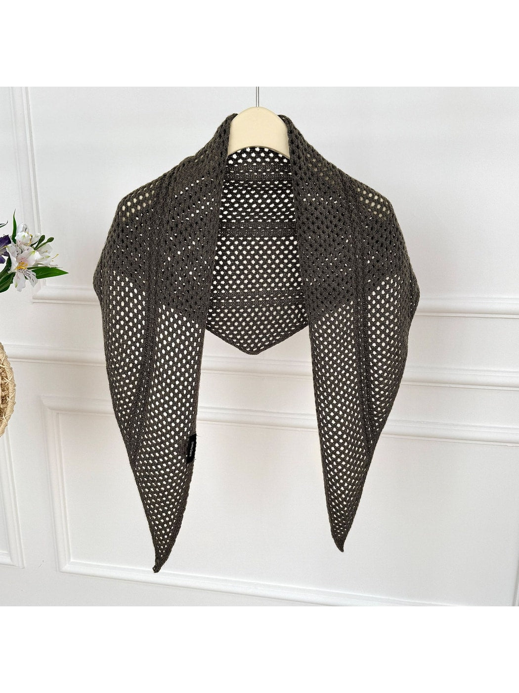 Scarvii - Openwork Mesh Knit Triangle Scarf