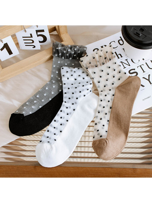 Rufia - Cute Dotted Everyday Sheer Crew Socks