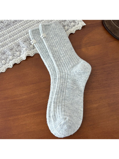 Rufia - Cozy Solid Rib Knit Crew Socks