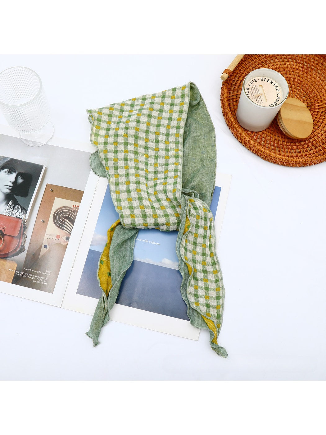 Scarvii - Checked Pattern Decorative Triangle Bandana