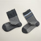 Rufia - Grey Classic Pattern Turn-Cuff Mid-Crew Socks
