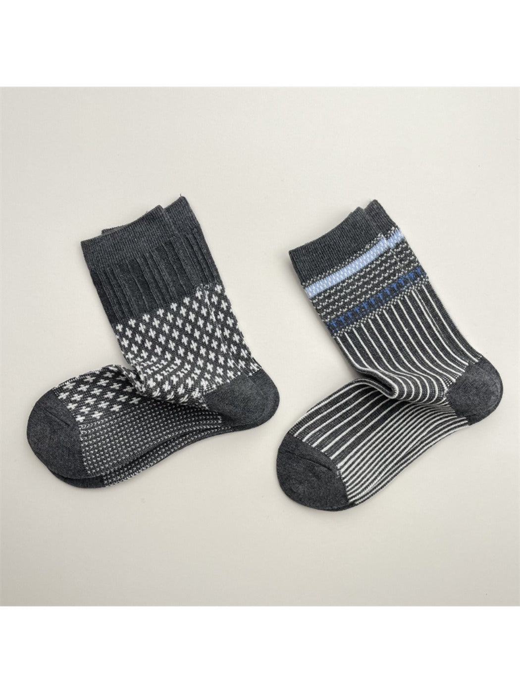 Rufia - Grey Classic Pattern Turn-Cuff Mid-Crew Socks