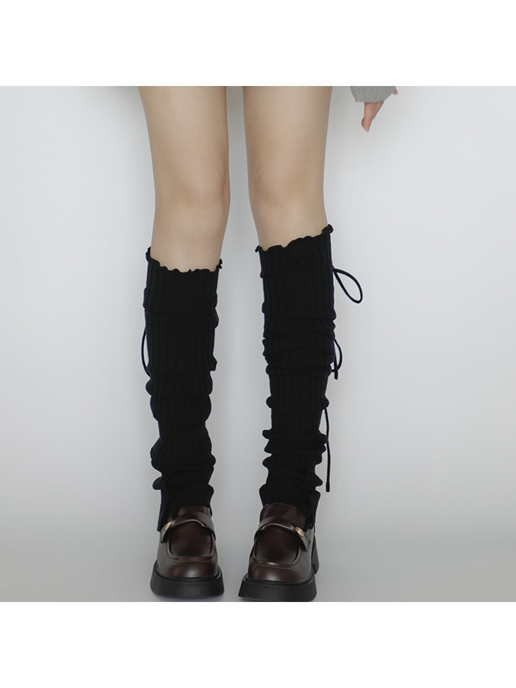 Cozyra - Button-and-Drawstring Ribbed Leg Warmers
