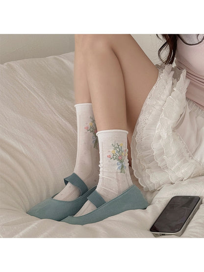 Rufia - Cute Bow and Rabbit Patterns Crew Socks
