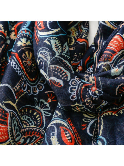 Scarvii - Navy Paisley Print Fringe Scarf - Classic & Versatile