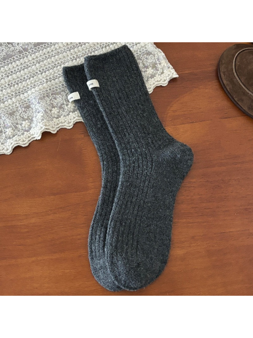 Rufia - Cozy Solid Rib Knit Crew Socks