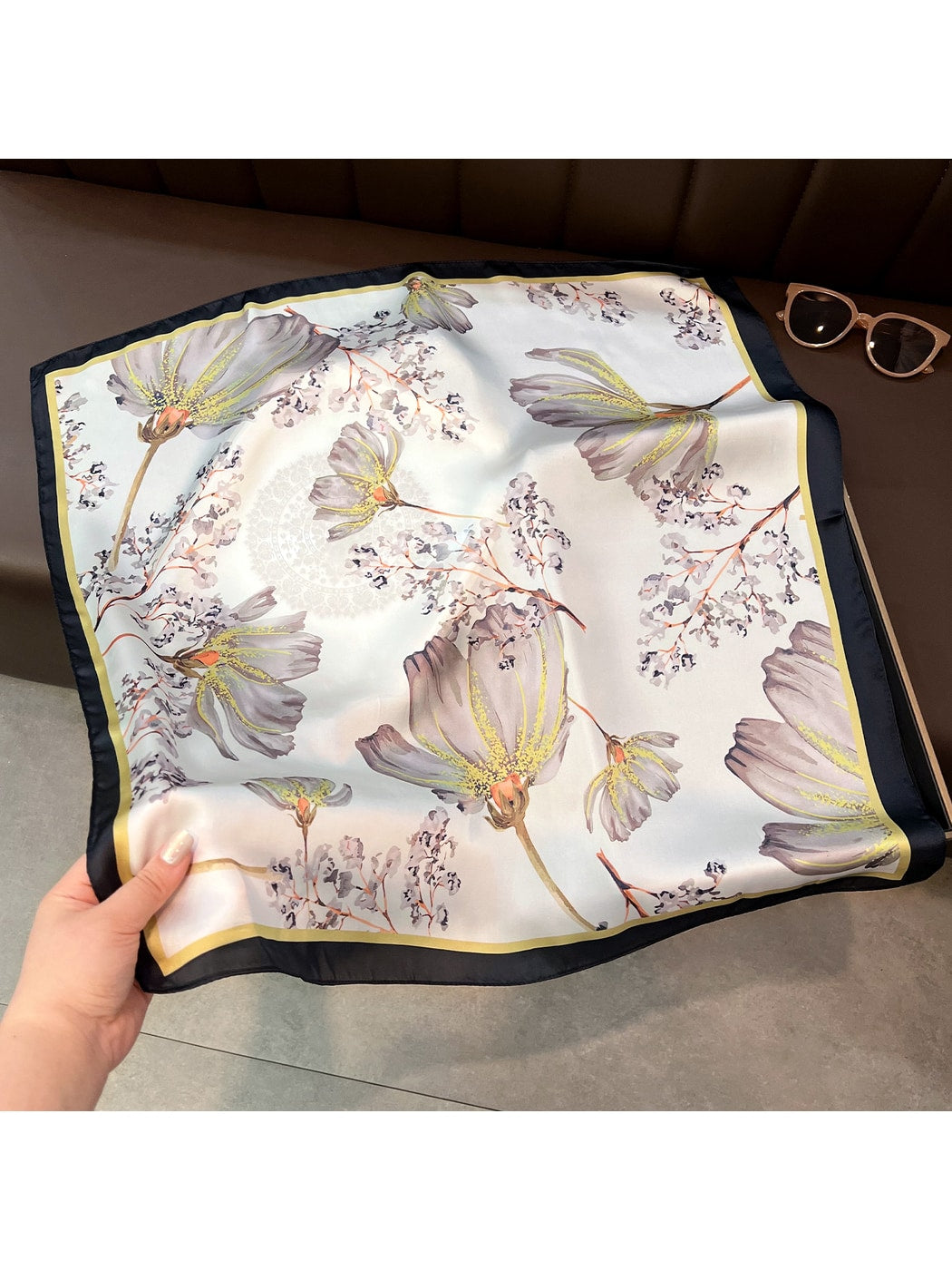 Scarvii - Floral Border Print Styling Square Scarf
