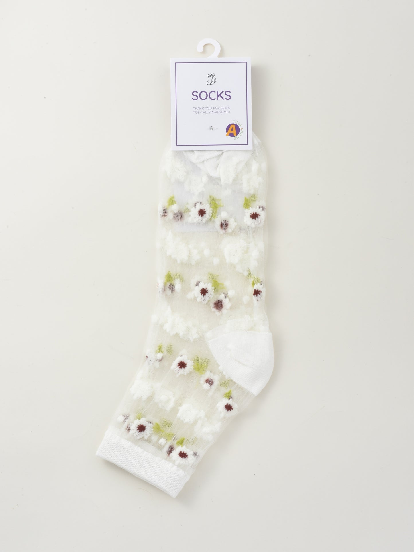 Rufia - Soft Floral Mesh Sheer Crew Socks