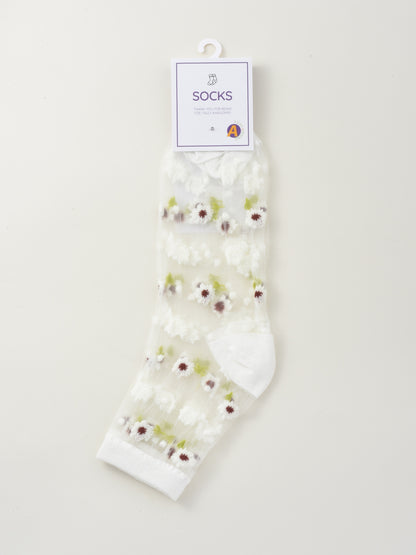 Rufia - Soft Floral Mesh Sheer Crew Socks