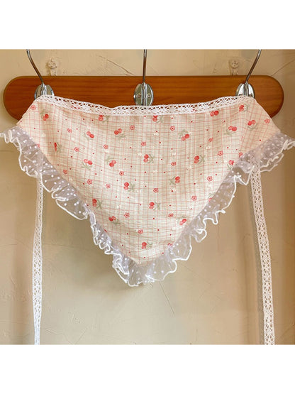 Scarvii Floral Strawberry Lace Trim Hair Scarf