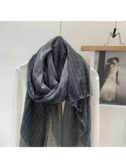 Scarvii - Lace Trim Solid Color Long Fashion Scarf