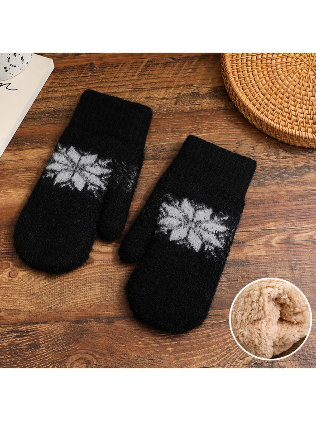 Gloving - Women's Winter Plush Mittens with Snowflake