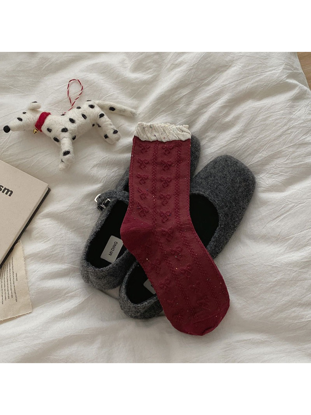 Rufia - Burgundy Bow Crew Socks product image 8