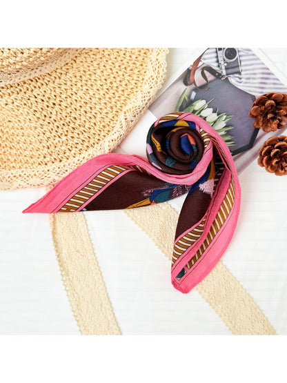 Scarvii - Striped Edge Horse Pattern Square Scarf