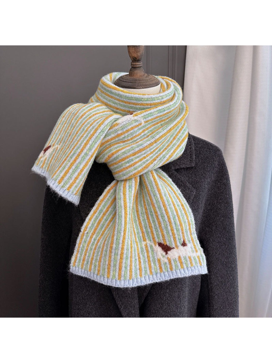 Scarvii - Striped Knit Scarf With Sheep