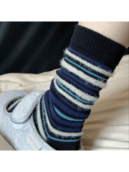 Rufia - Cozy Fuzzy Stripe Mid Calf Socks