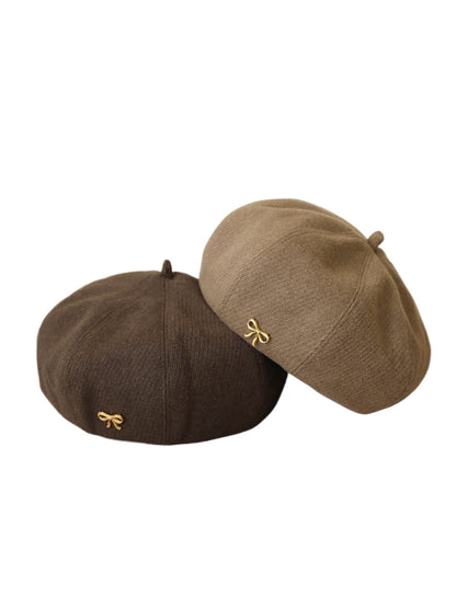 Haila - Bow Accent Panelled Knit Beret