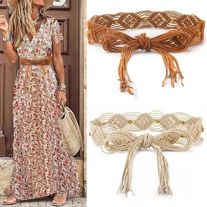 Beco Hollow Knitted Tassel Waist Belt with knit texture and tassel detail