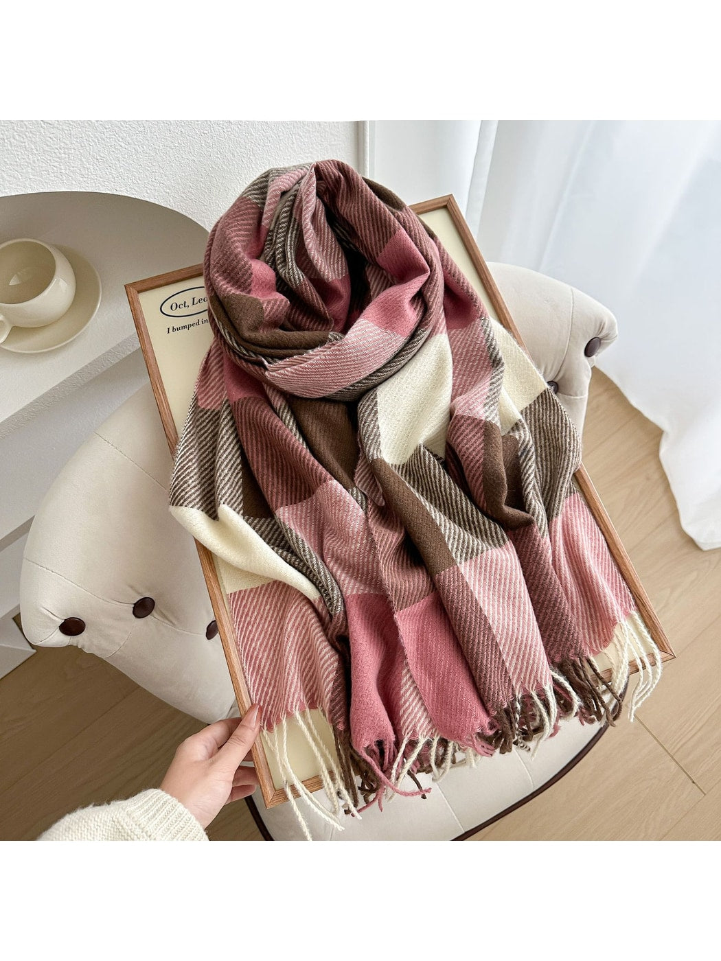 Scarvii - Colorblock Plaid Fringed Winter Scarf