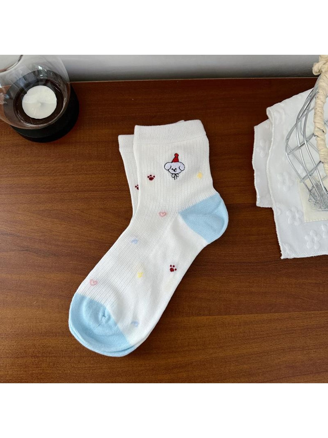 Rufia - Playful Cartoon Dog Pattern Crew Socks