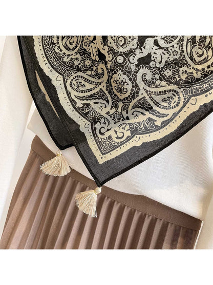 Scarvii - Coffee Tone Paisley Print Square Scarf